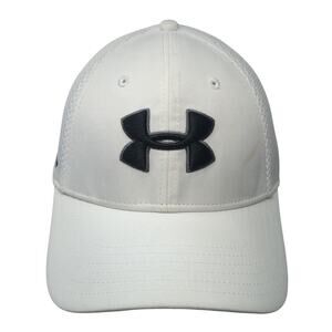 Under Armour Fitted Hat White Large Spell Out Logo Vent Holes Outdoor